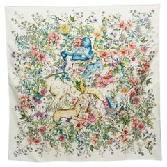 Christian Dior White Floral Print Silk D-Constellation Square Scarf