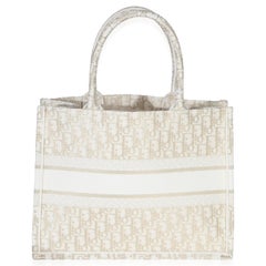 Christian Dior White Gold Tone Oblique Embroidery Medium Book Tote