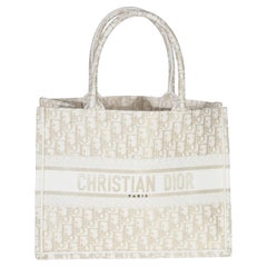 Christian Dior White Gold Tone Oblique Embroidery Medium Book Tote