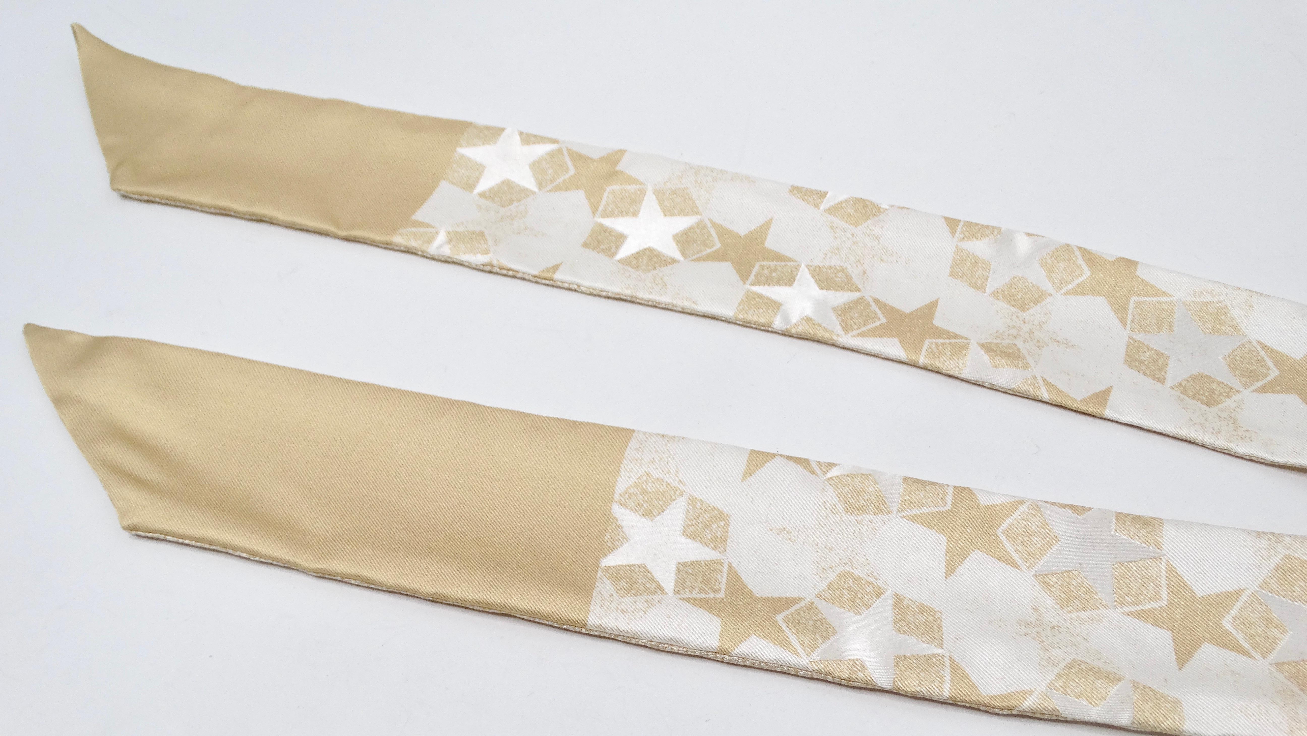 Christian Dior White & Golden Star Print Silk Twill Scarf In Good Condition For Sale In Scottsdale, AZ