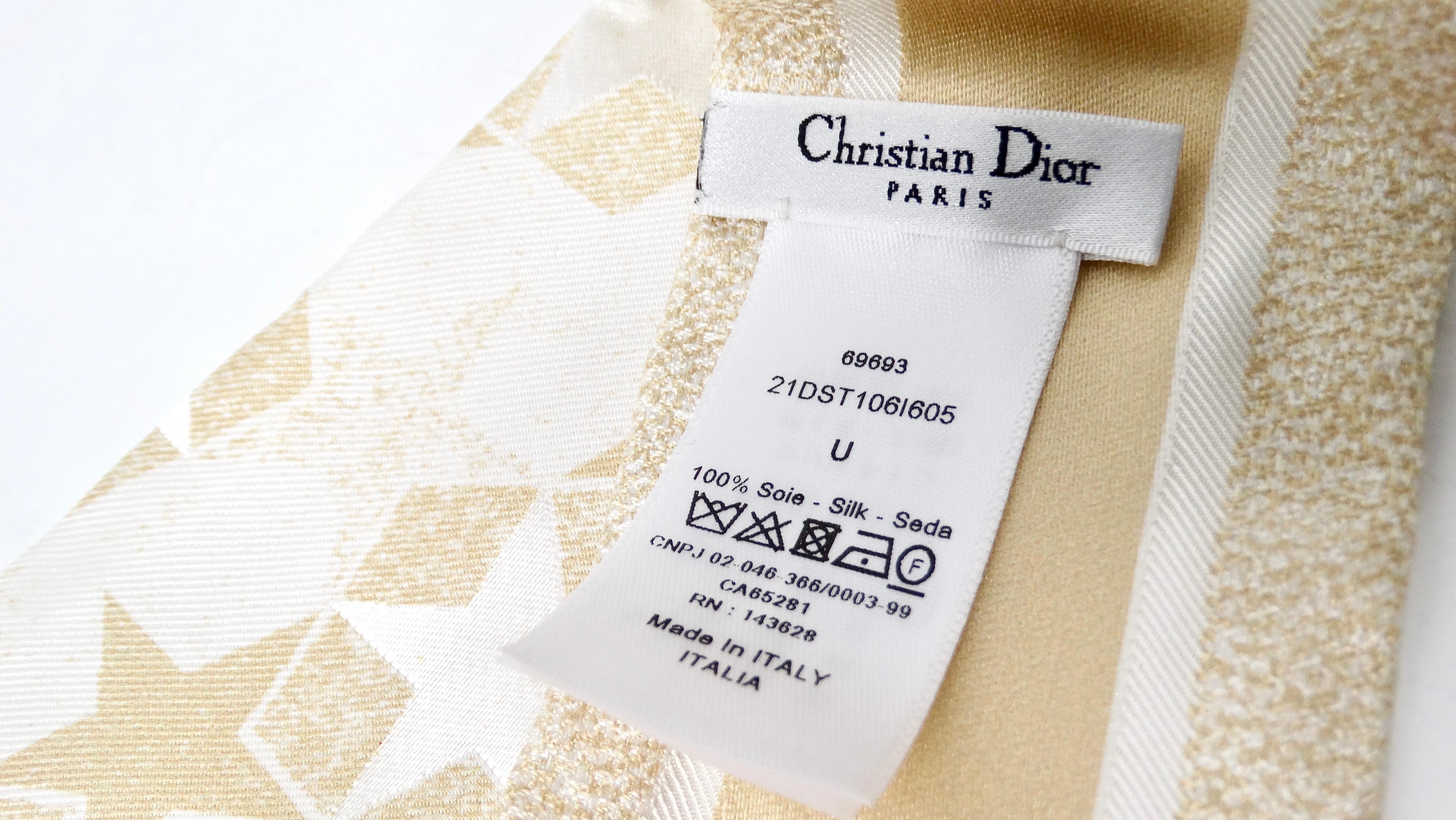 Christian Dior White & Golden Star Print Silk Twill Scarf For Sale 1