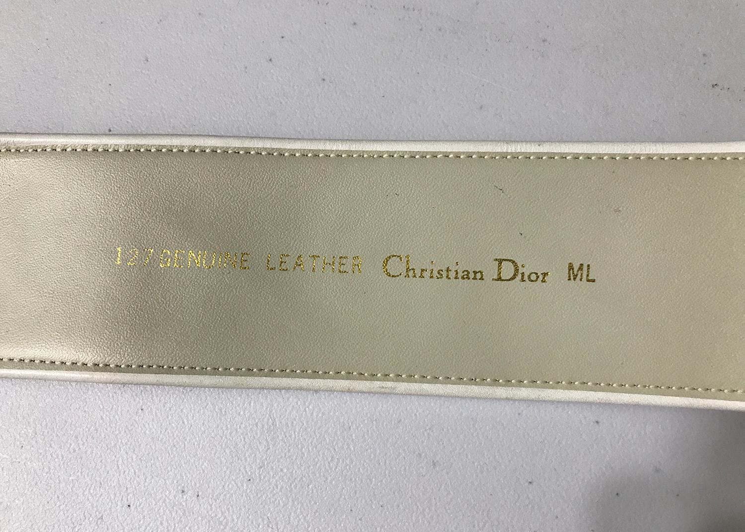  Christian Dior White & Golden Yellow Cord Applique Wide Leather Belt M-L 1990s For Sale 5