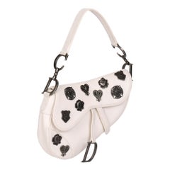 CHRISTIAN DIOR White Grained Calfskin Leather Charm Saddle Bag