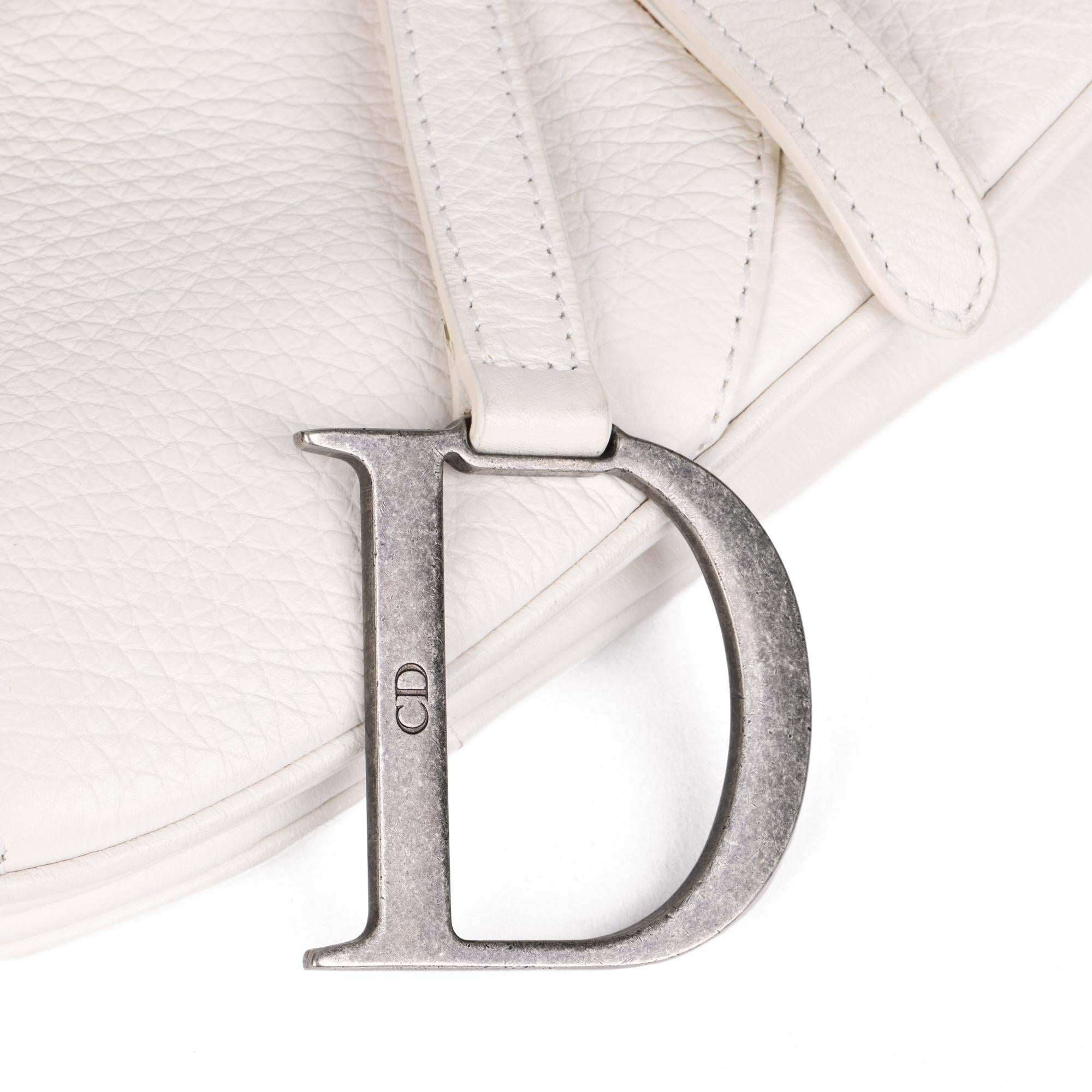 Women's CHRISTIAN DIOR White Grained Calfskin Leather Charm Saddle Bag