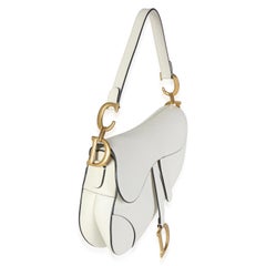 Christian Dior White Grained Calfskin Medium Saddle Bag