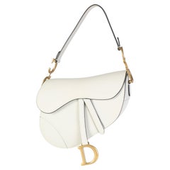 Christian Dior White Grained Calfskin Medium Saddle Bag
