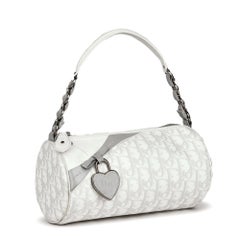 Christian Dior White & Grey Monogram Coated Canvas Romantique Barrel Bag