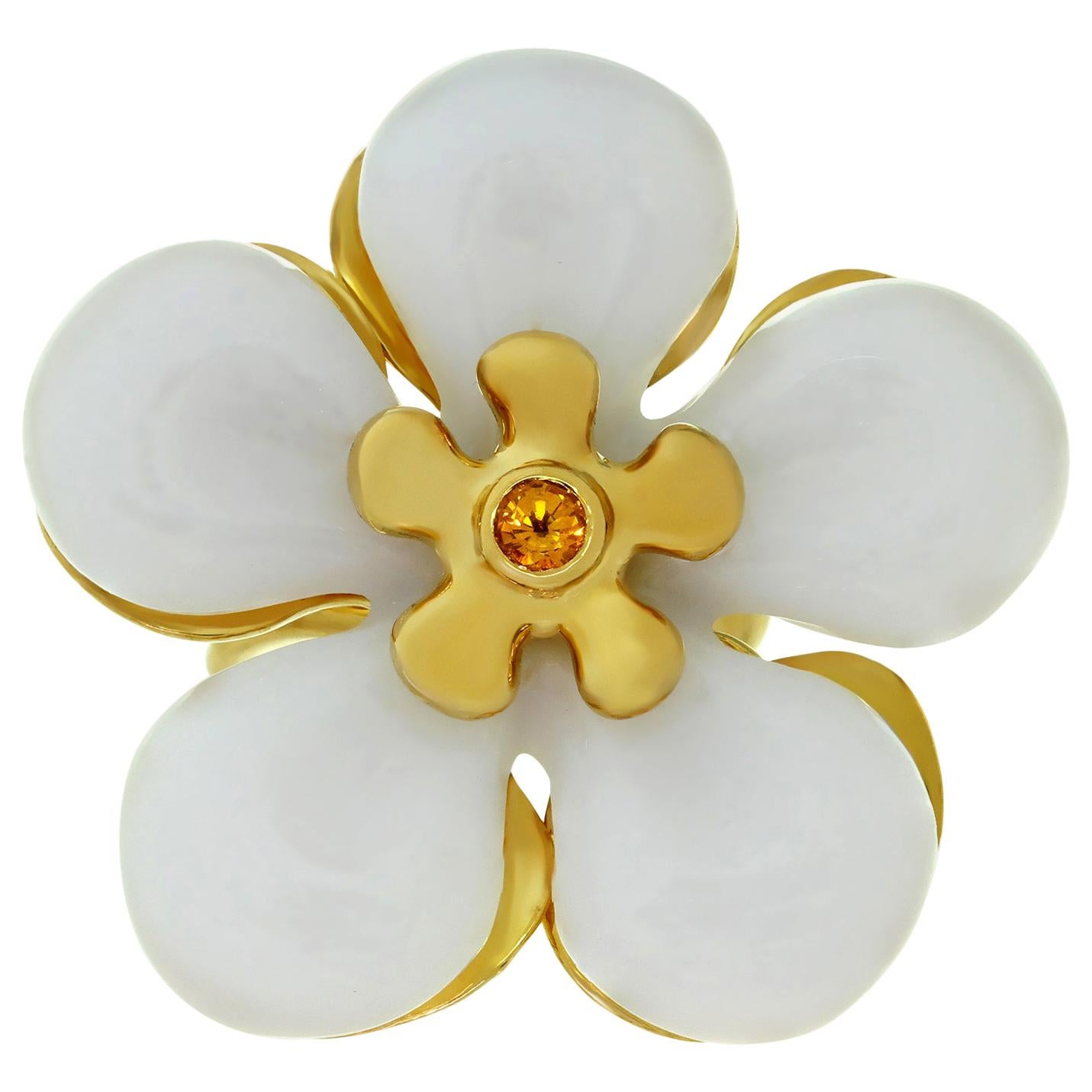 Christian Dior White Jade Sapphire Yellow Gold Flower Ring