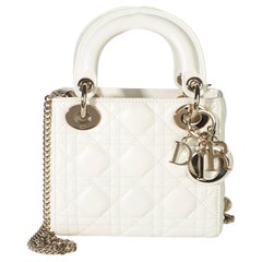 Christian Dior White Lambskin Cannage Mini Lady Dior