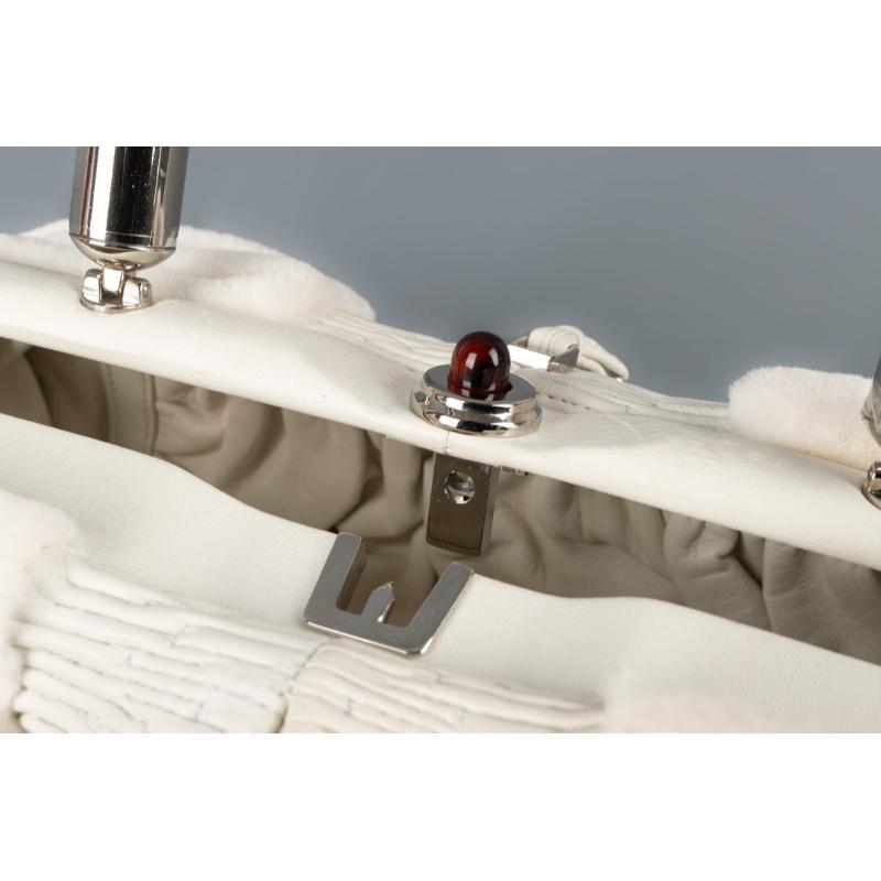 Christian Dior White Leather and Fur Handbag, 2008  For Sale 6