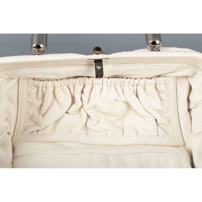 Christian Dior White Leather and Fur Handbag, 2008  For Sale 3