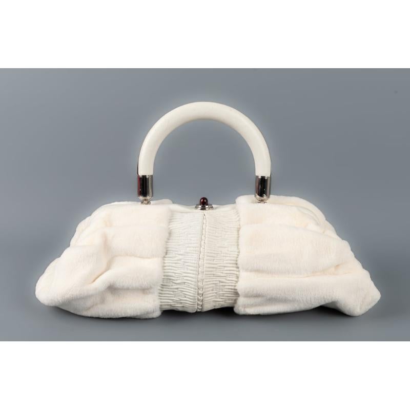 Christian Dior White Leather and Fur Handbag, 2008  For Sale 5