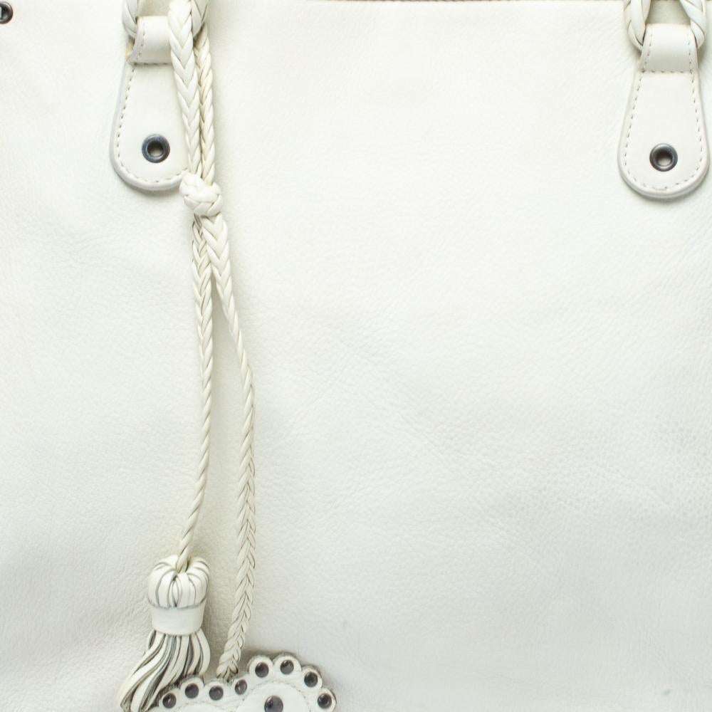 Christian Dior White Leather Heart Charm Ethnic Tote 2