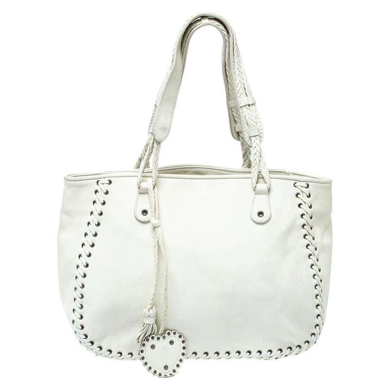 Christian Dior White Leather Heart Charm Ethnic Tote at 1stDibs