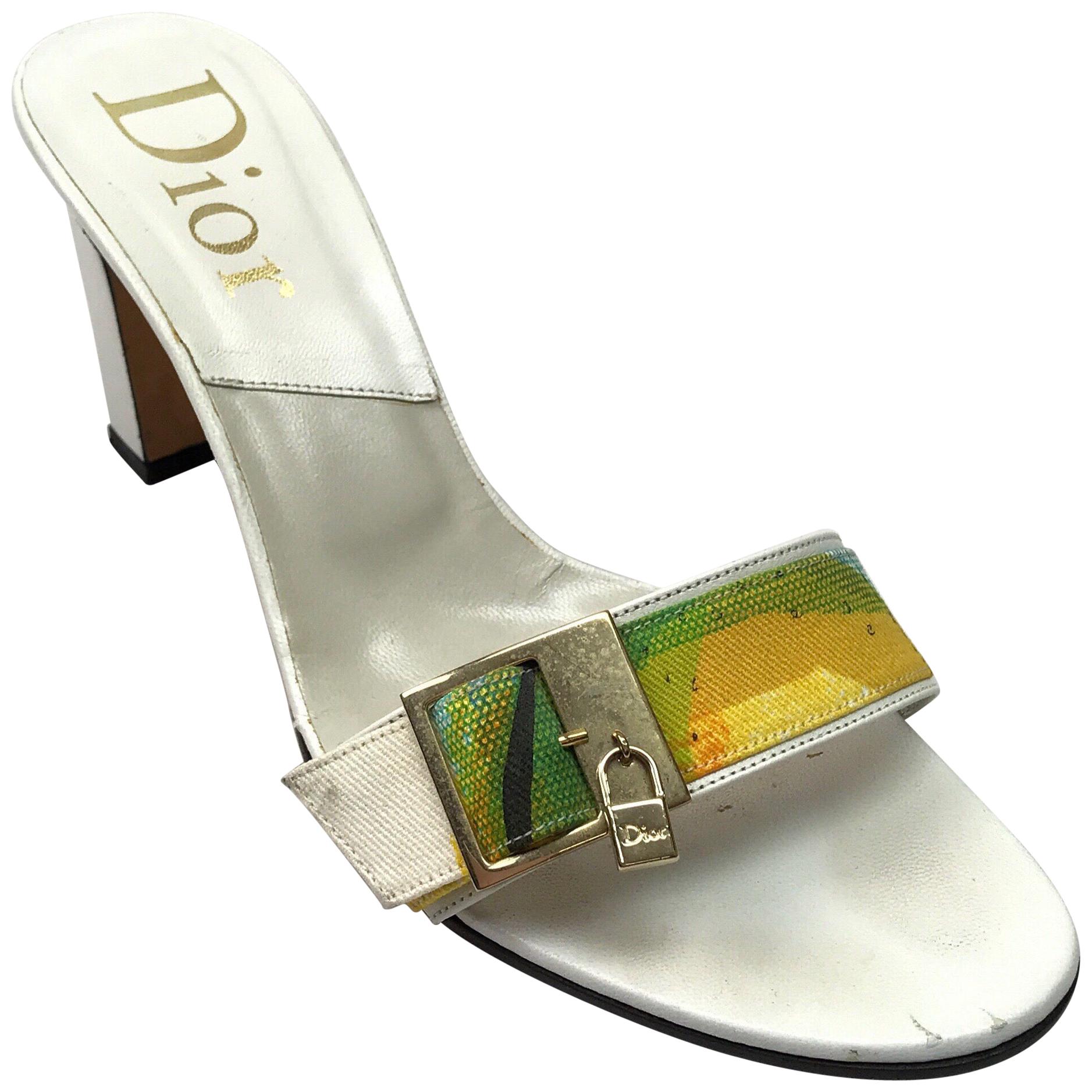 Christian Dior White Leather heels w/ Front Lock Detail - 39
