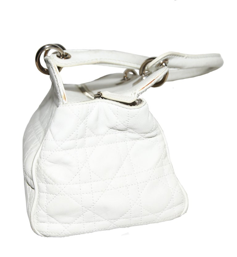 Christian Dior White Leather Lady Dior Top Handle Bag For Sale at 1stdibs