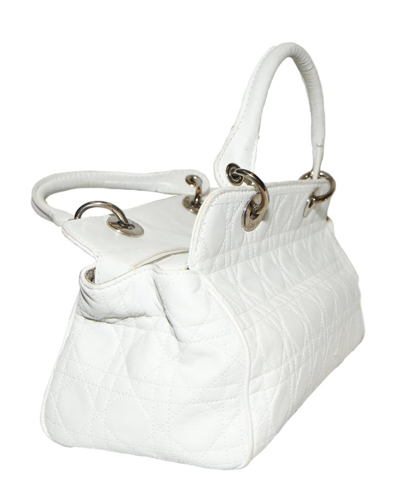 Christian Dior White Leather Lady Dior Top Handle Bag For Sale at 1stdibs