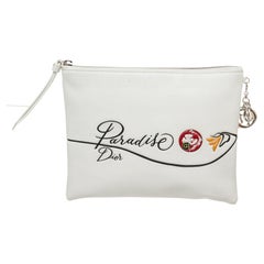 Christian Dior White Leather Paradise Zip Pouch Wallet with leather, gold-tone
