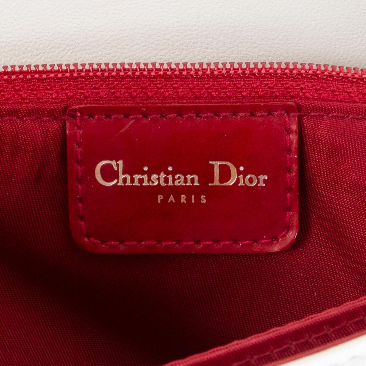 Women's CHRISTIAN DIOR white leather & red patent CADILLAC SADDLE Shoulder Bag