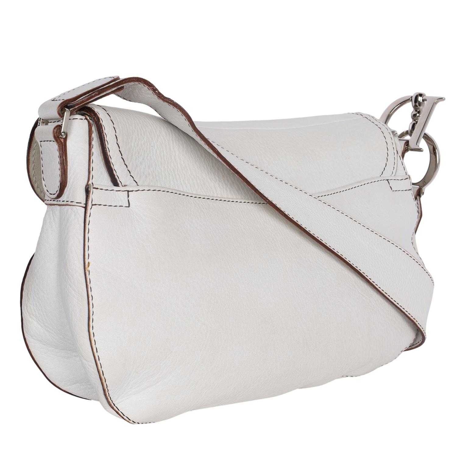 Christian Dior White Leather Saddle Messenger Crossbody Bag For Sale 6