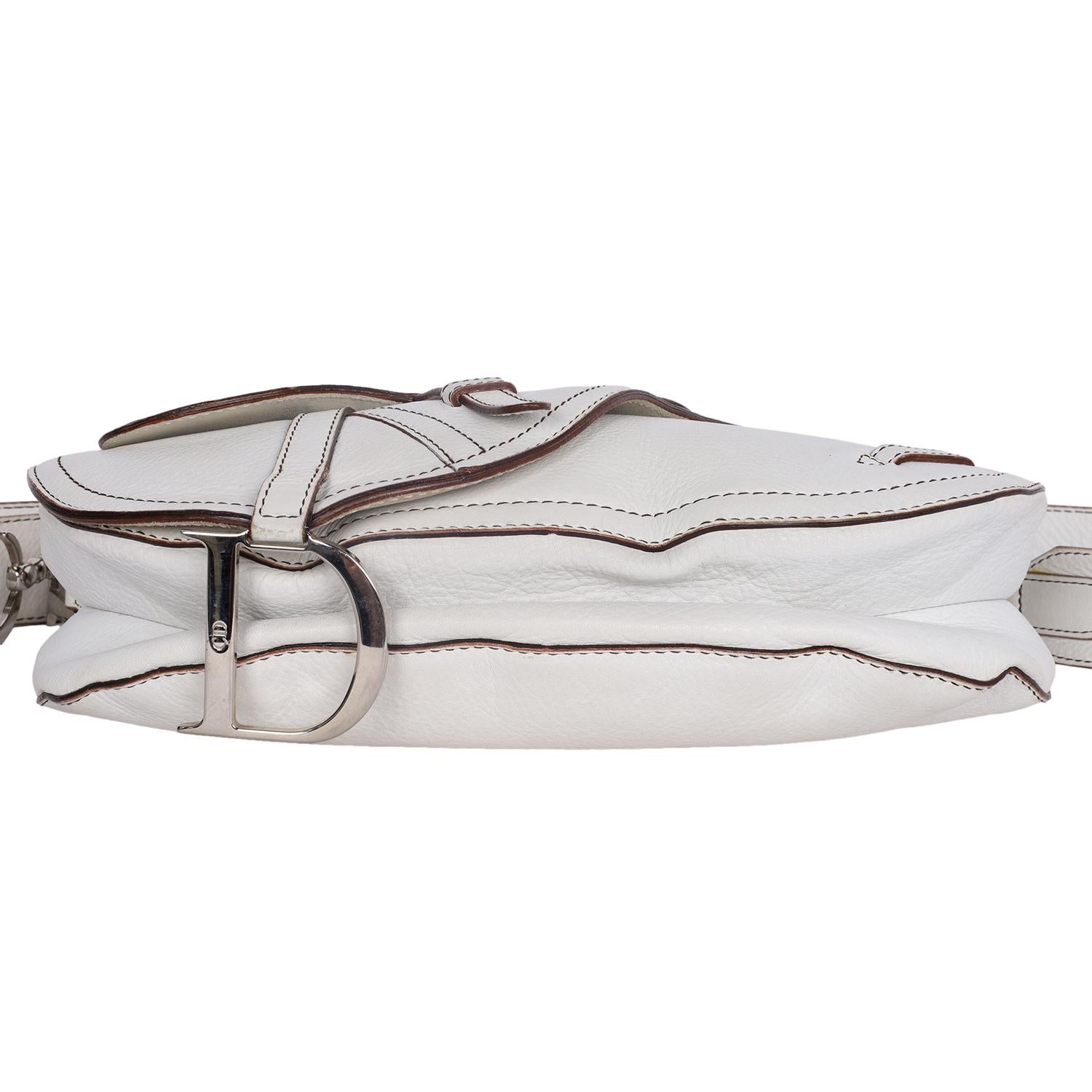 Christian Dior White Leather Saddle Messenger Crossbody Bag For Sale 7