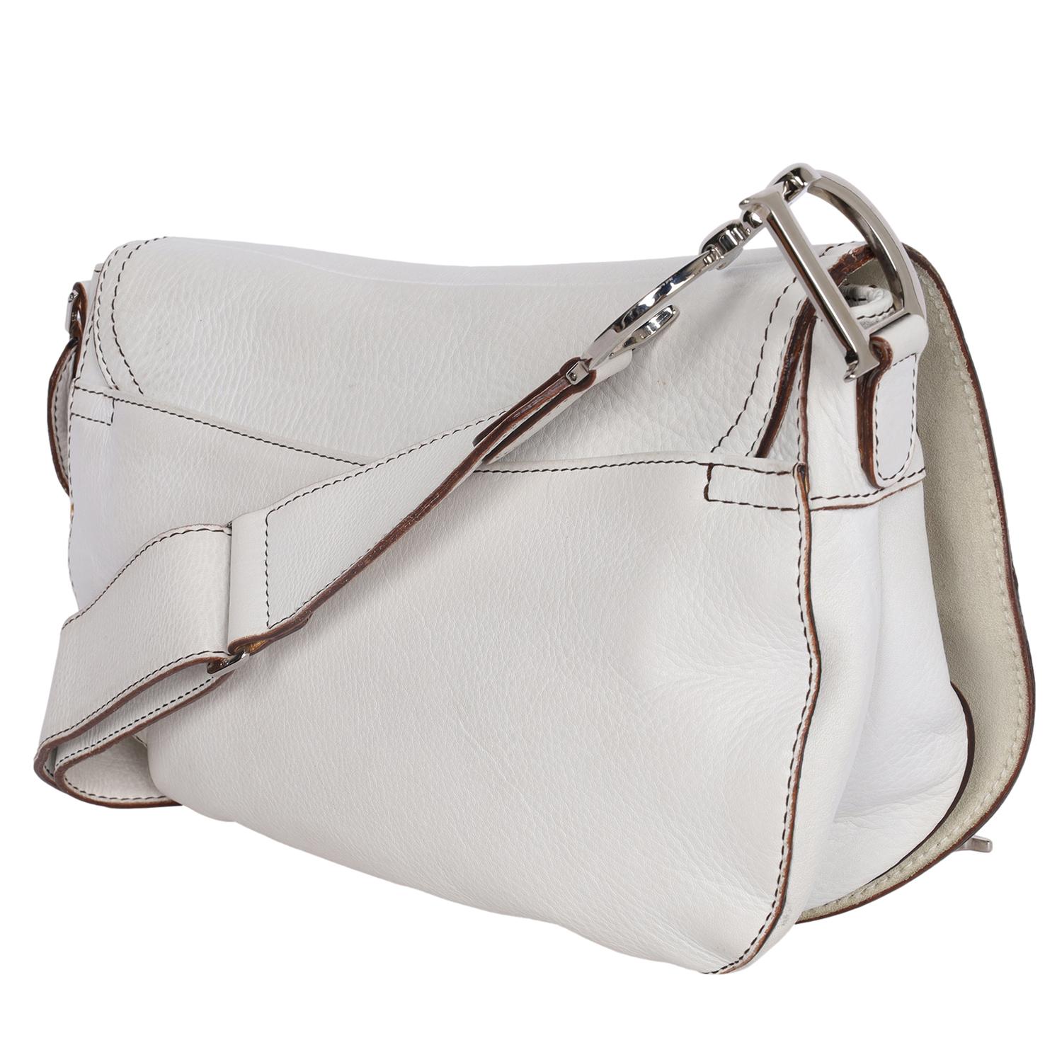Christian Dior White Leather Saddle Messenger Crossbody Bag For Sale 8