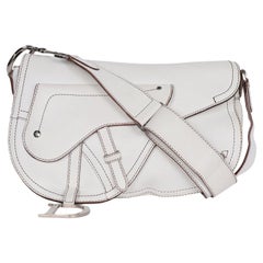 Christian Dior White Leather Saddle Messenger Crossbody Bag