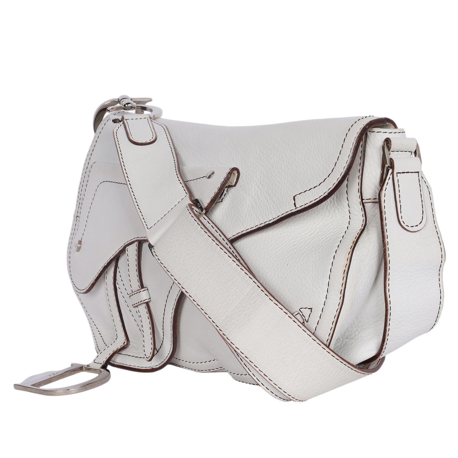 Christian Dior White Leather Saddle Messenger Crossbody Bag For Sale 1
