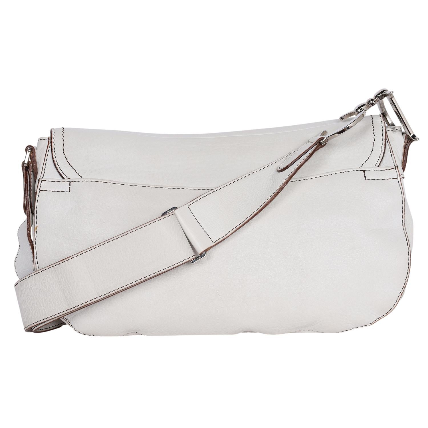Christian Dior White Leather Saddle Messenger Crossbody Bag For Sale 5