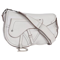 Christian Dior White Leather Saddle Messenger Crossbody Bag