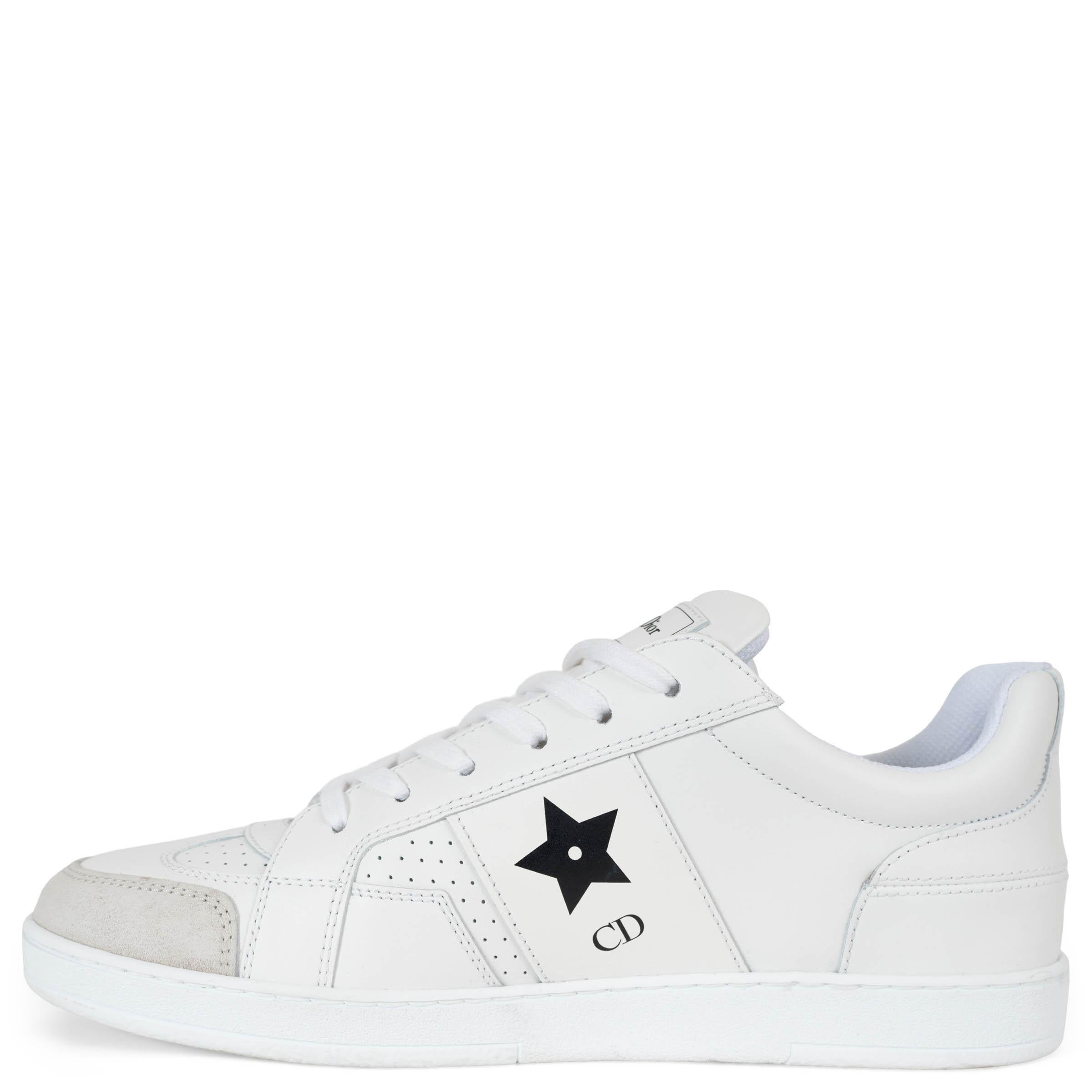 Gray CHRISTIAN DIOR white leather & suede STAR LOW TOP Sneakers Shoes 37.5 For Sale