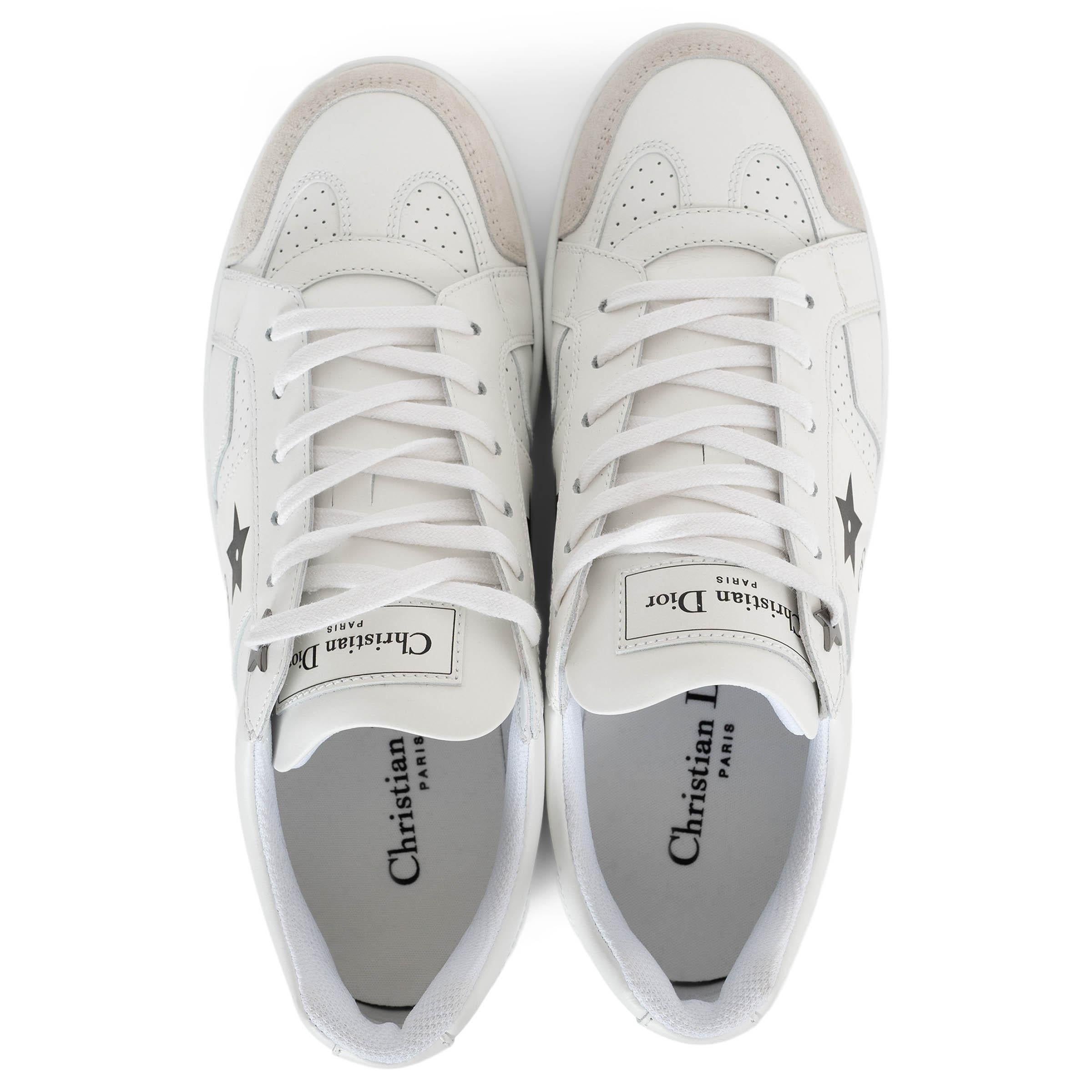 CHRISTIAN DIOR white leather & suede STAR LOW TOP Sneakers Shoes 37.5 For Sale 1