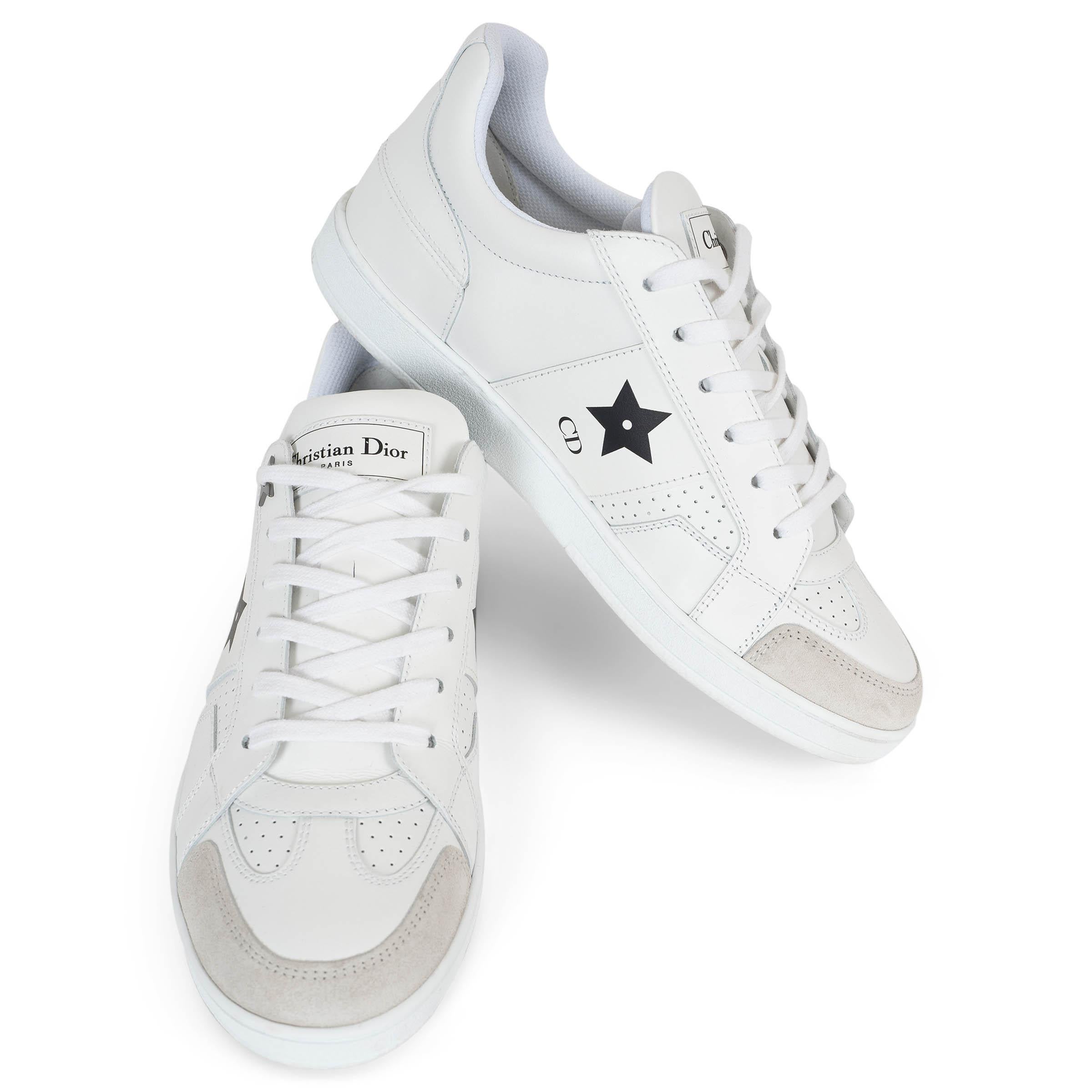 CHRISTIAN DIOR white leather & suede STAR LOW TOP Sneakers Shoes 37.5 For Sale 2