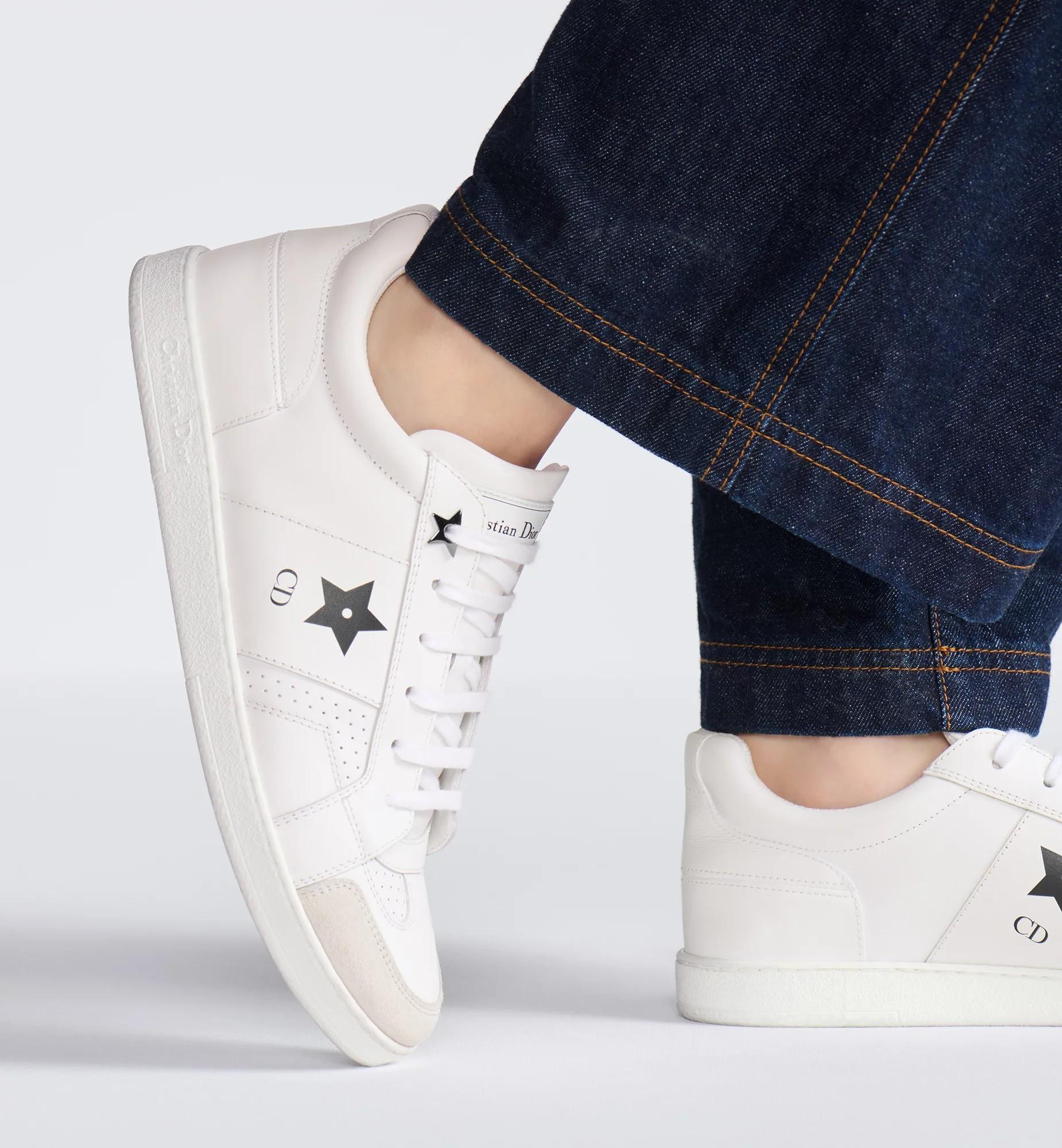 CHRISTIAN DIOR white leather & suede STAR LOW TOP Sneakers Shoes 37.5 For Sale 5
