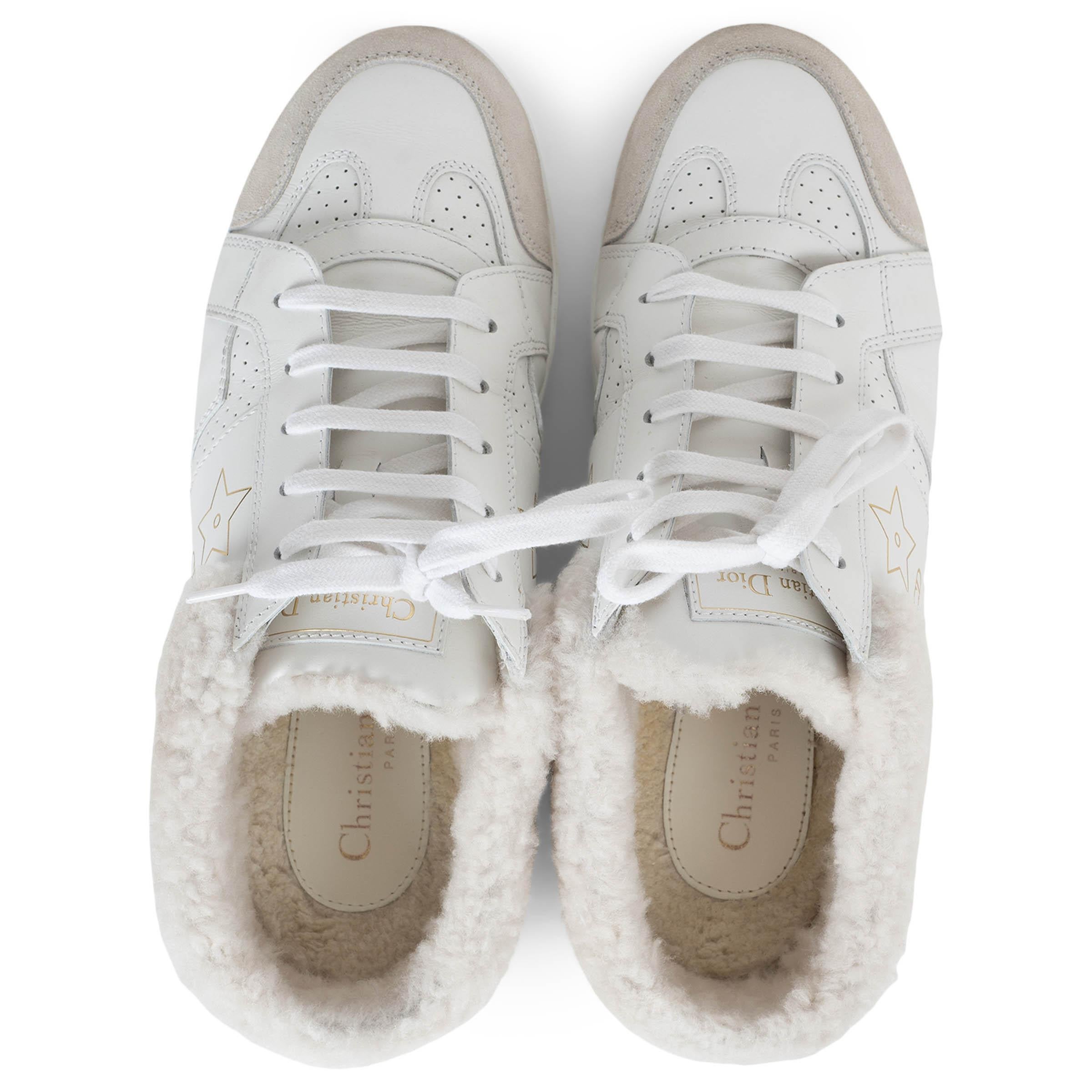 CHRISTIAN DIOR weißes Leder & Wildleder STAR SHEARLING Sneakers Schuhe 38 im Angebot 1
