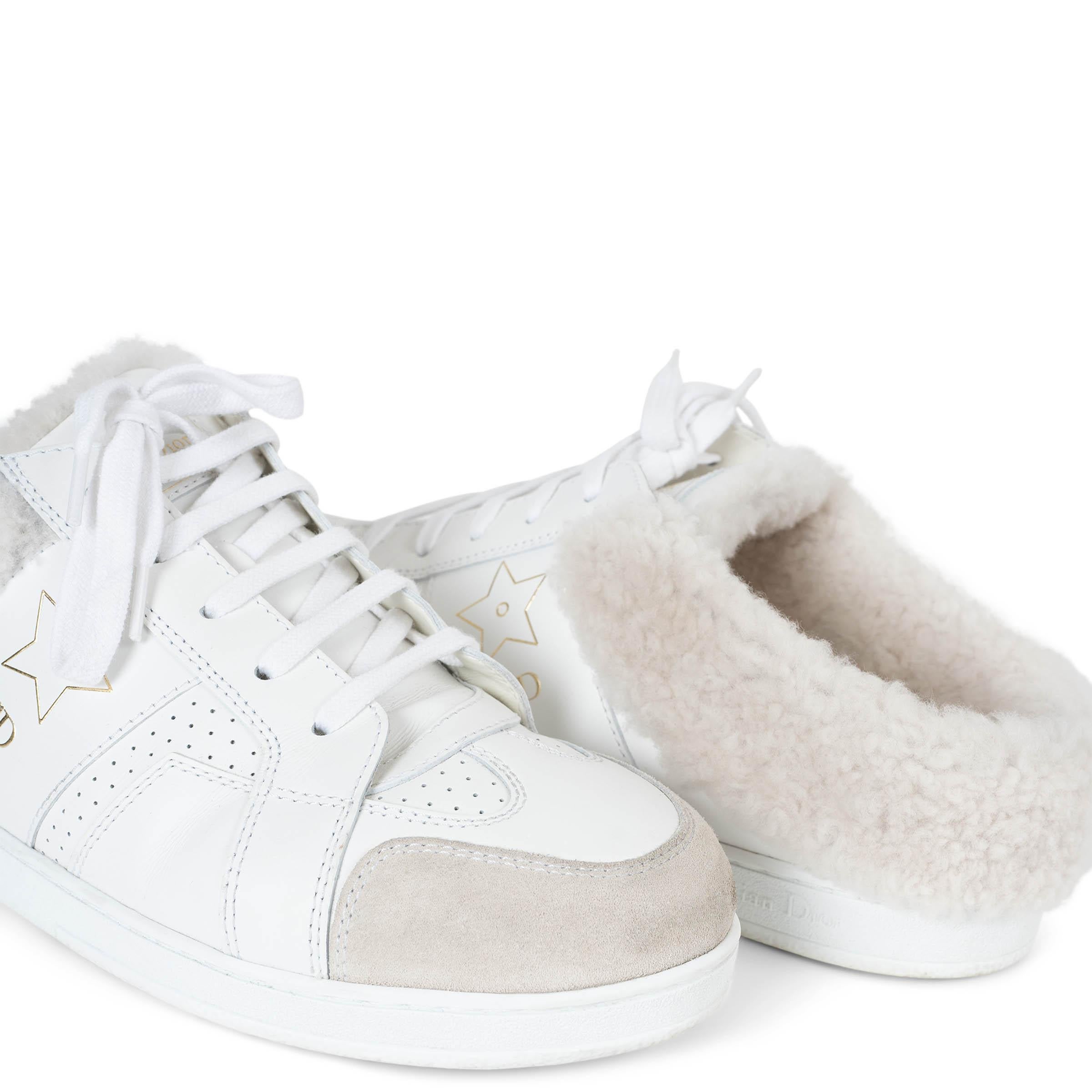 CHRISTIAN DIOR weißes Leder & Wildleder STAR SHEARLING Sneakers Schuhe 38 im Angebot 2