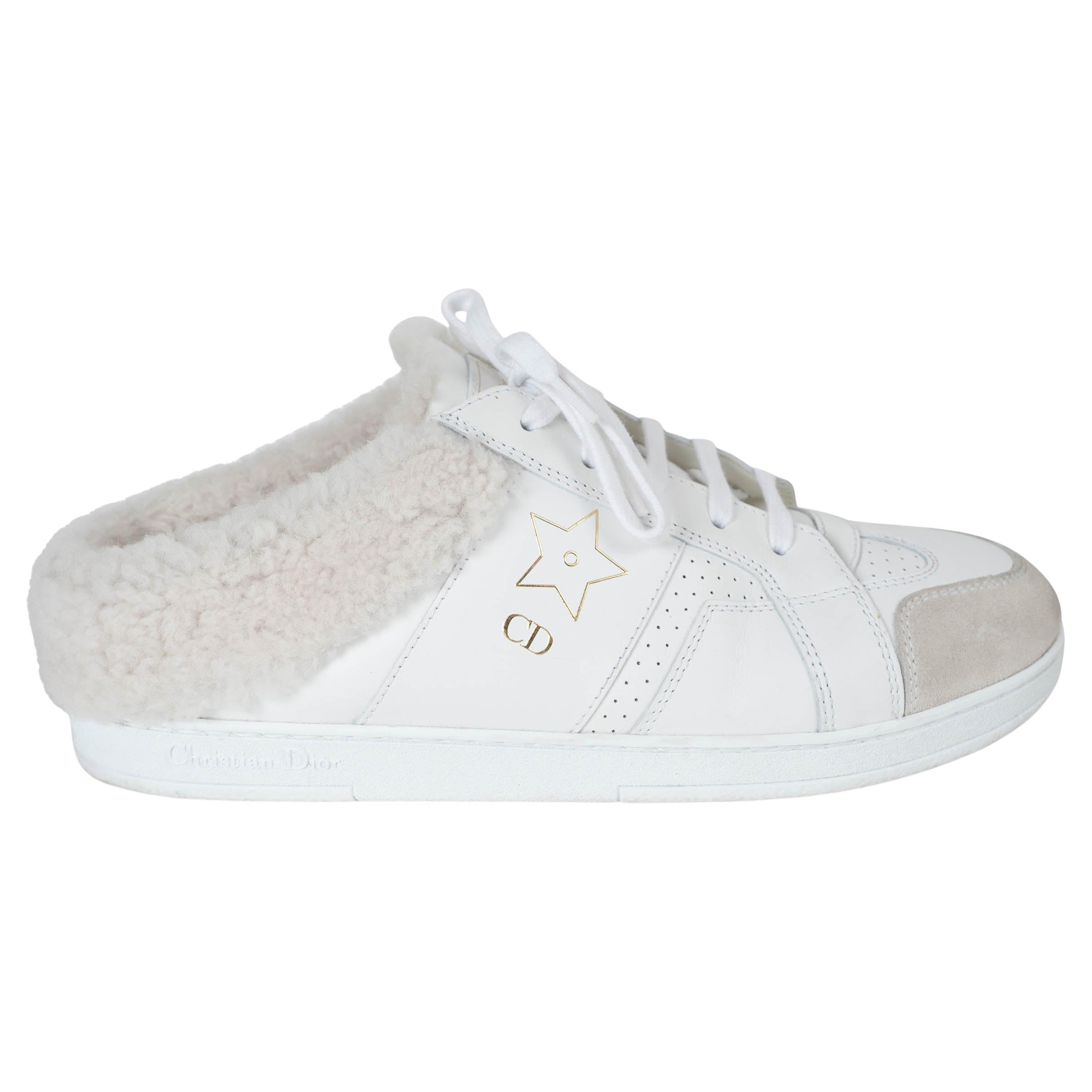 CHRISTIAN DIOR weißes Leder & Wildleder STAR SHEARLING Sneakers Schuhe 38