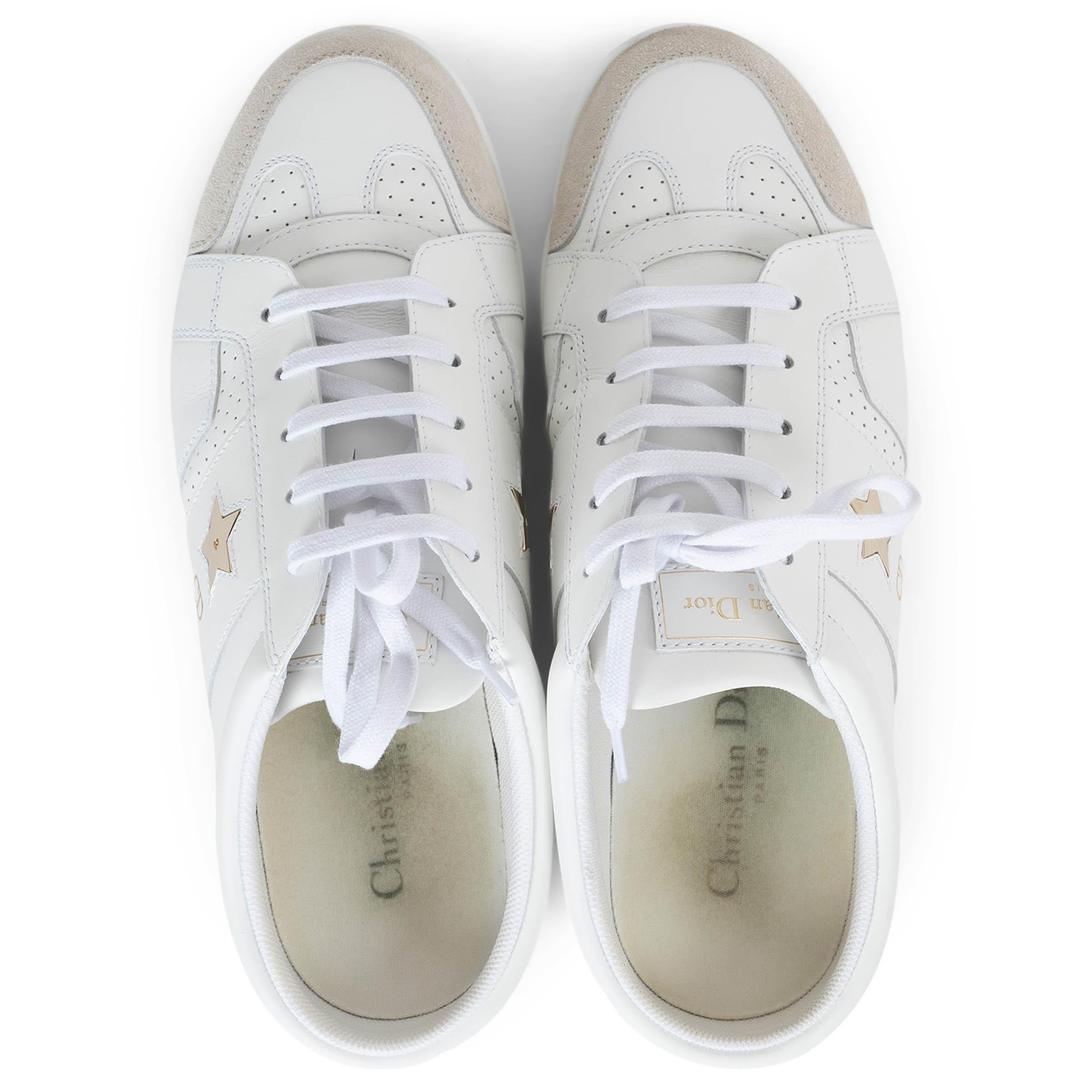 CHRISTIAN DIOR Weißes Leder & Wildleder STAR Sneakers Schuhe 38 im Angebot 1