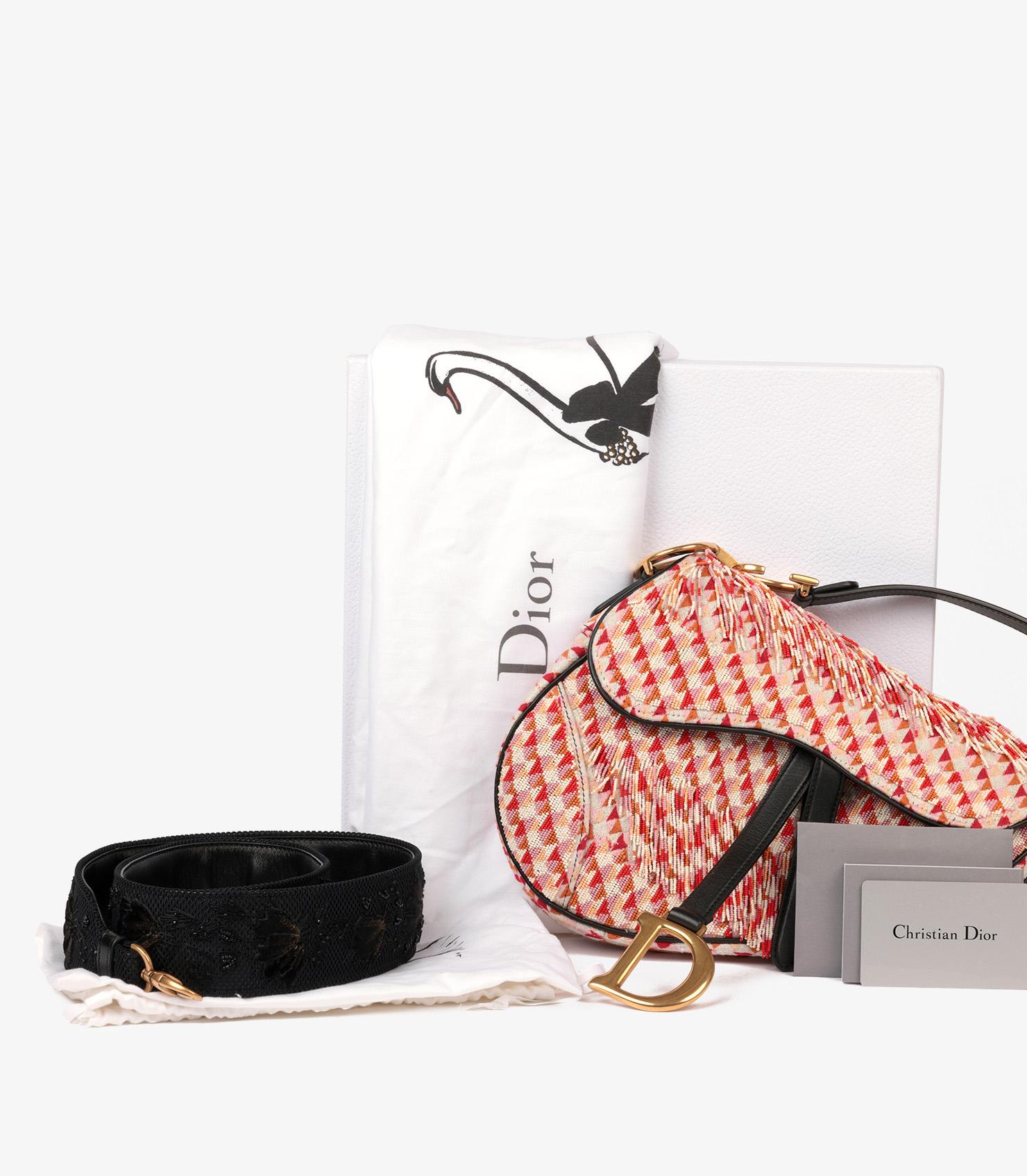 Christian Dior White, Lilac, Red, Orange Beaded Saddle Bag with Shoulder Strap 6
