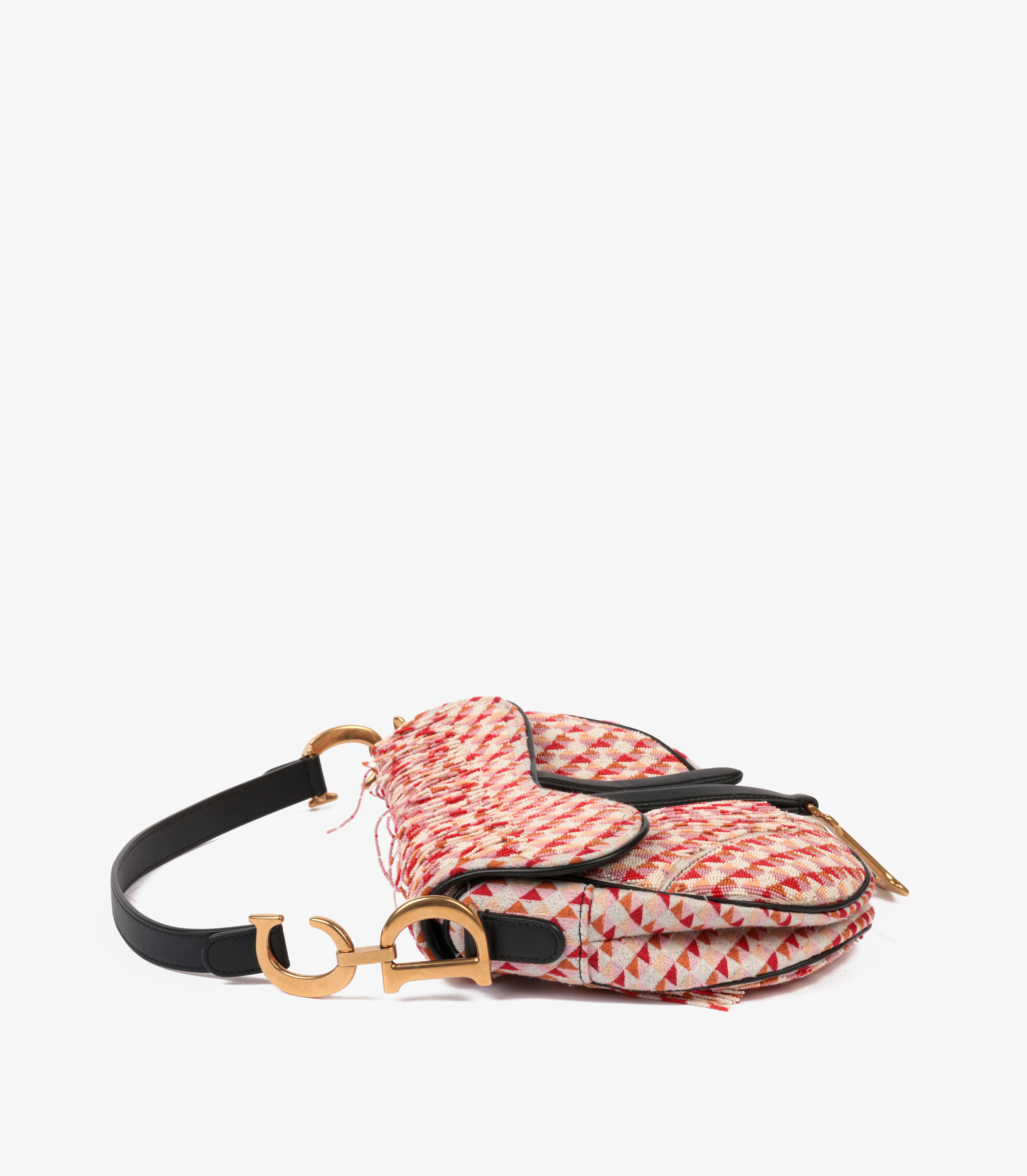 Women's or Men's Christian Dior White, Lilac, Red, Orange Beaded Saddle Bag with Shoulder Strap