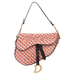 Christian Dior White, Lilac, Red, Orange Beaded Saddle Bag with Shoulder Strap