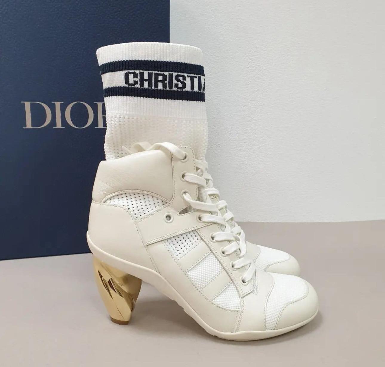 Women's Christian Dior White Logo Lace-Up Sock Boots For Sale