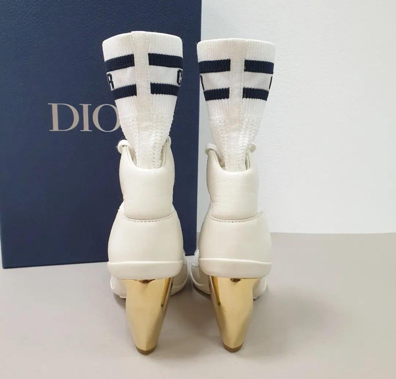 Christian Dior White Logo Lace-Up Sock Boots For Sale 1