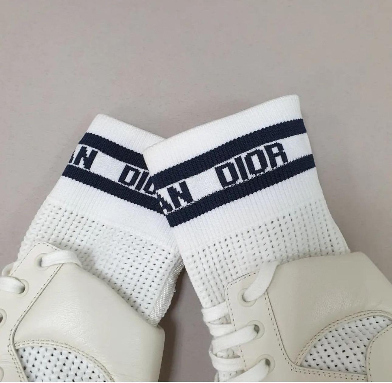 Christian Dior White Logo Lace-Up Sock Boots For Sale 2