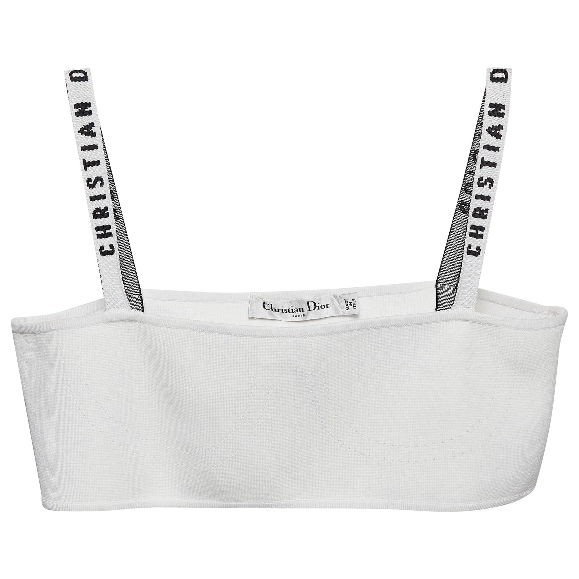 Christian Dior White Logo Strap Stretch Knit Bralette Top XS
