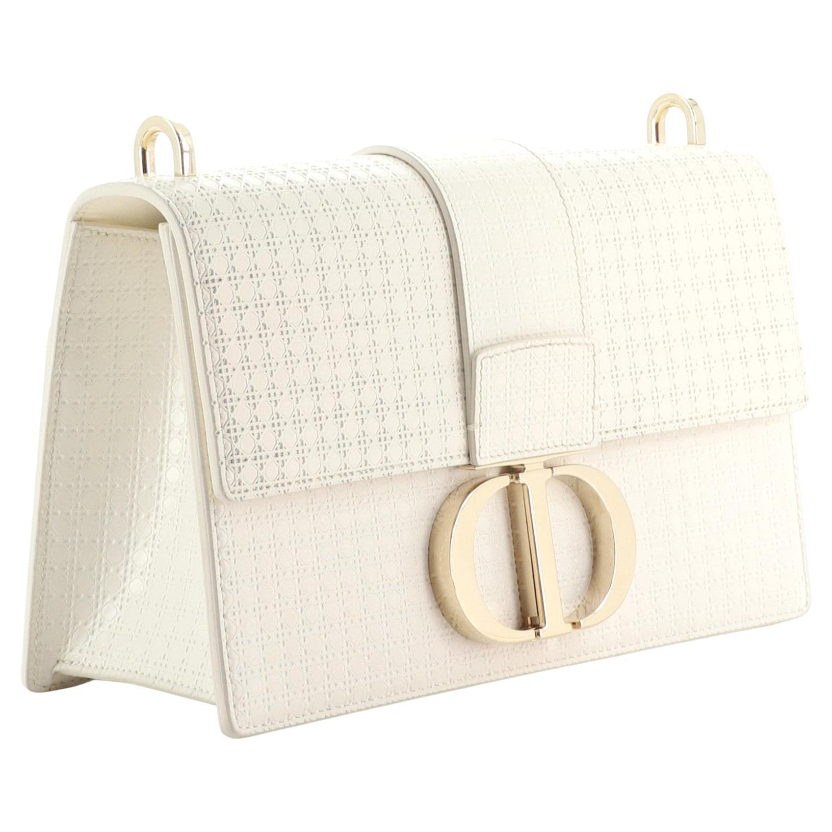 Christian Dior White Grained Calfskin Leather Montaigne 30 Flap
