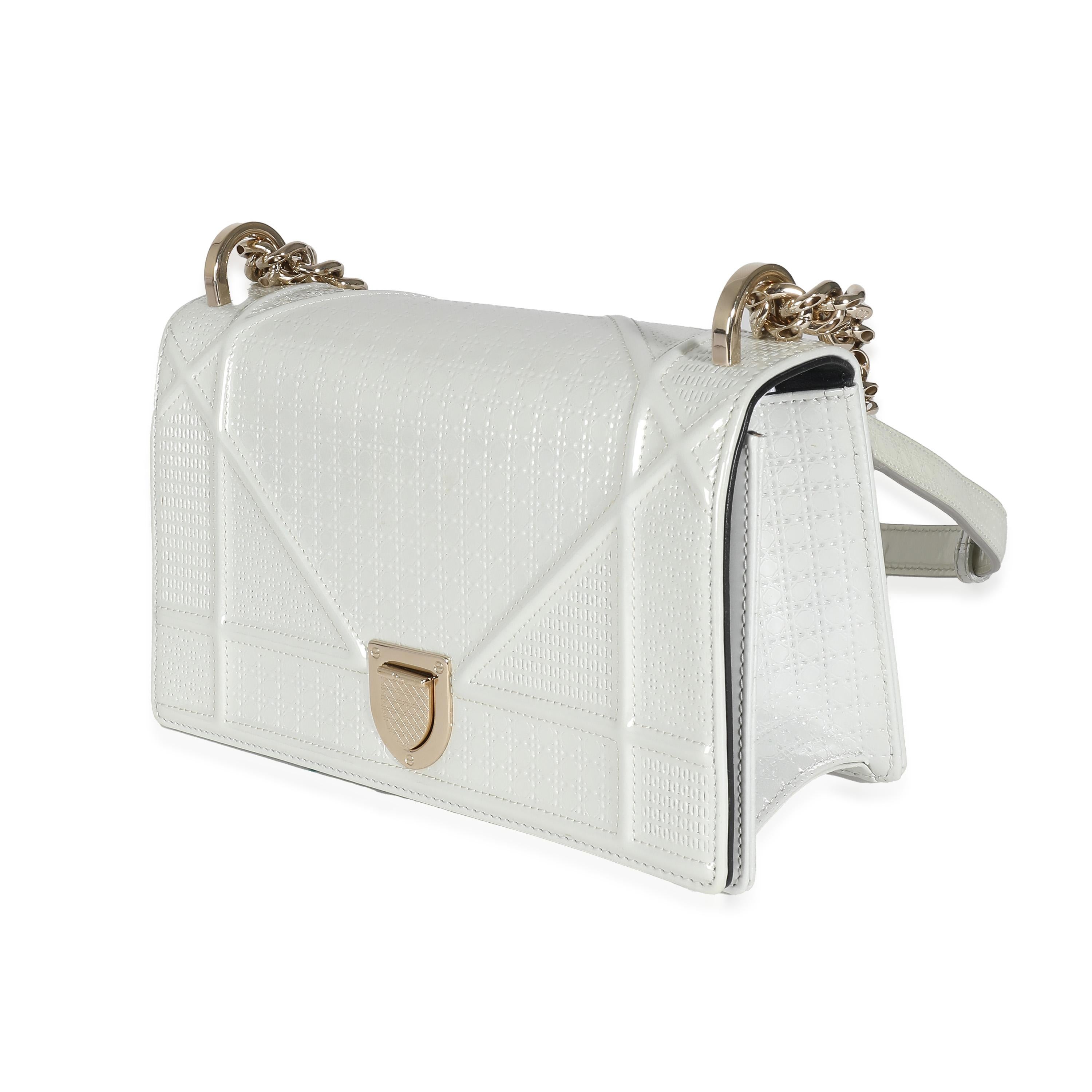 Gray Christian Dior White Micro Cannage Patent Small Diorama Flap Bag For Sale