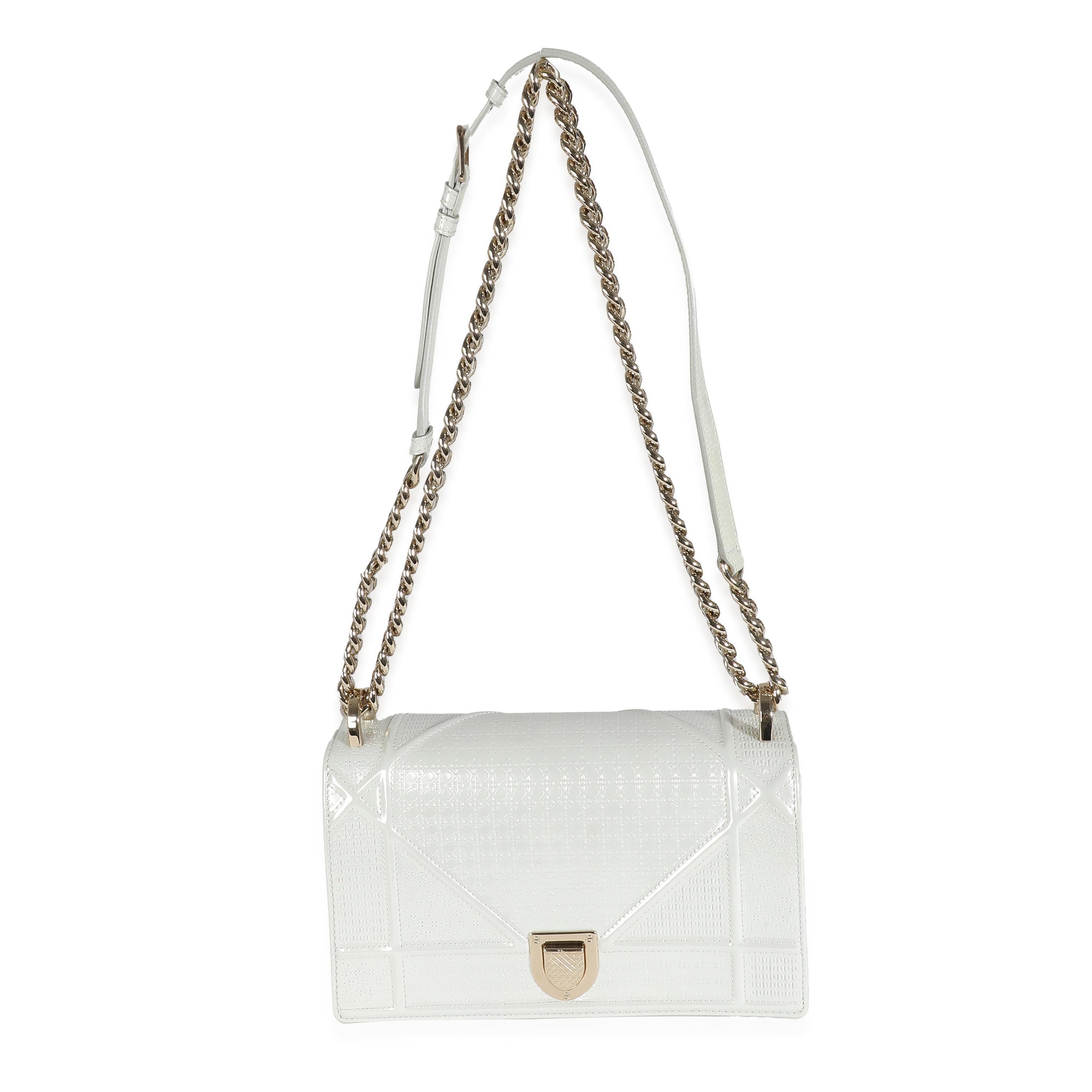 Christian Dior White Micro Cannage Patent Small Diorama Flap Bag For Sale 2