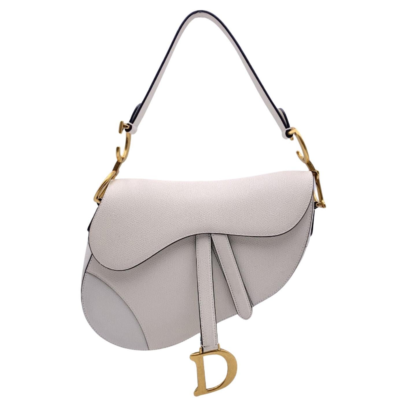Christian Dior White Milk Leather Saddle Shoulder Bag