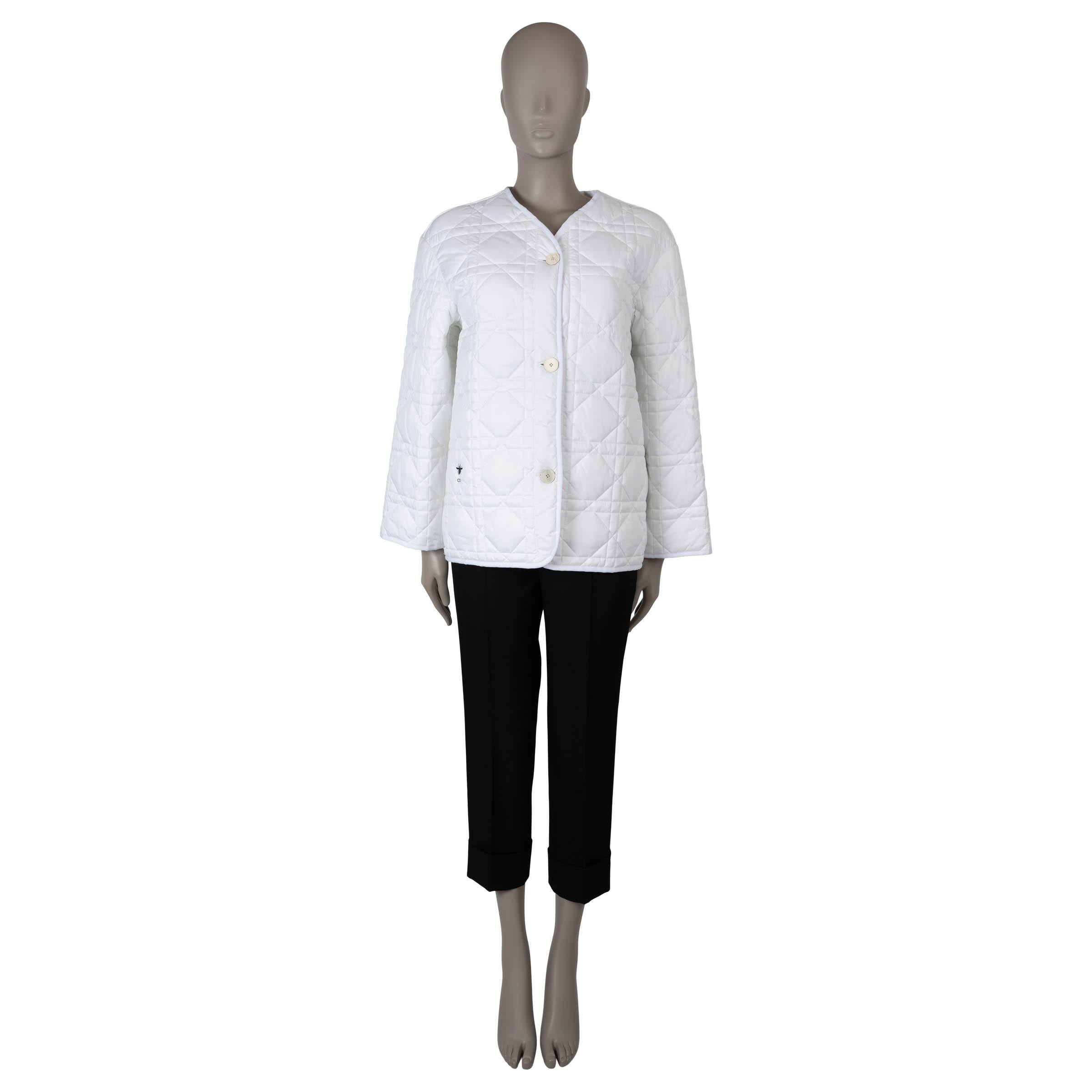 Women's CHRISTIAN DIOR white nylon 2022 MACROCANNAGE OVERSIZED PEACOAT Jacket 34 XXS